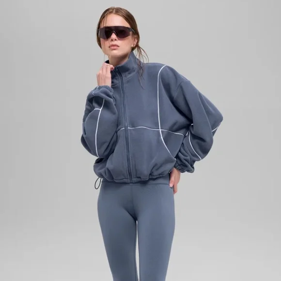 Alo Yoga Polar Fleece Game Time Full Zip Jacket (Blue Stone White) - Picture 5 of 5